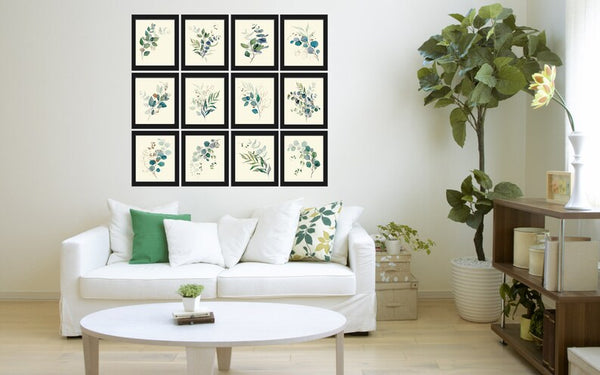 Eucalyptus Flower Botanical Wall Decor Art Set of 12 Prints Beautiful Blue Green Tropical Plant Relaxing Interior Home Decor to Frame CMEU