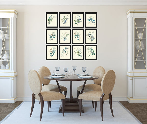 Eucalyptus Flower Botanical Wall Decor Art Set of 12 Prints Beautiful Blue Green Tropical Plant Relaxing Interior Home Decor to Frame CMEU