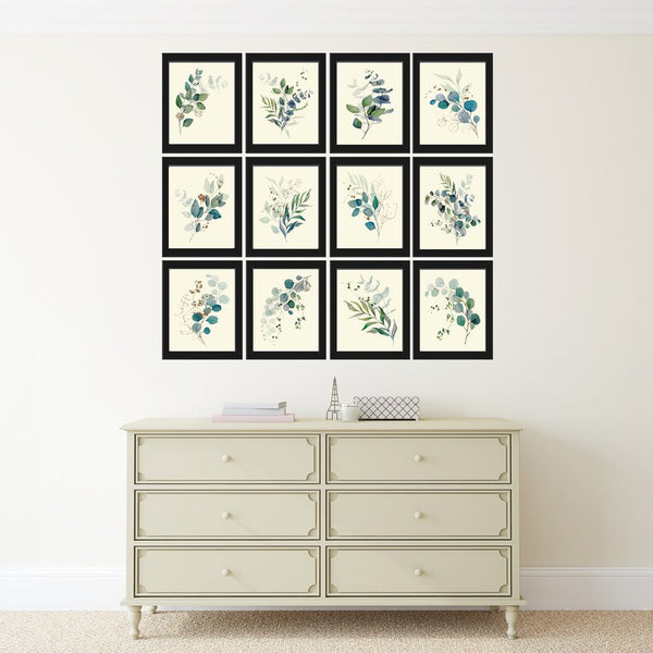 Eucalyptus Flower Botanical Wall Decor Art Set of 12 Prints Beautiful Blue Green Tropical Plant Relaxing Interior Home Decor to Frame CMEU