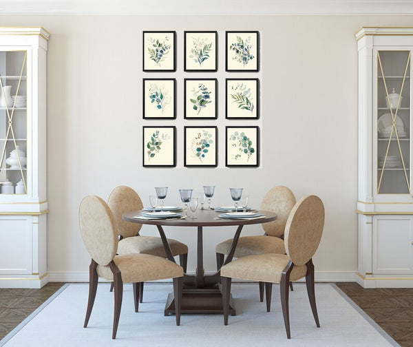 Eucalyptus Flower Botanical Wall Decor Art Set of 9 Prints Beautiful Blue Green Tropical Plant Relaxing Interior Home Decor to Frame CMEU
