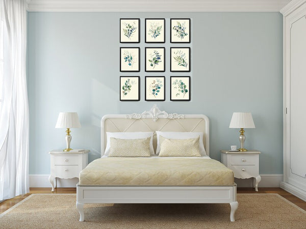Eucalyptus Flower Botanical Wall Decor Art Set of 9 Prints Beautiful Blue Green Tropical Plant Relaxing Interior Home Decor to Frame CMEU