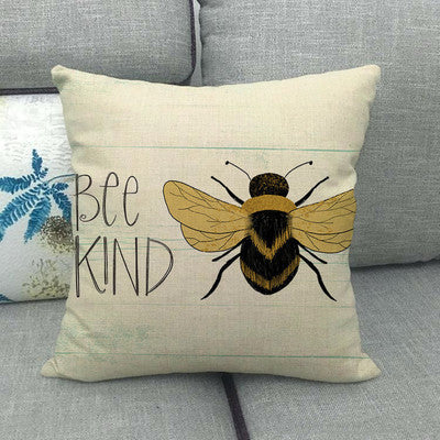 Bee Pattern Printed Linen Pillow Cover