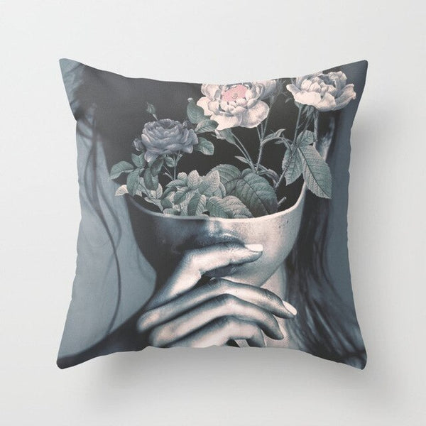 Abstract Print Botanical Flowers Pillow Cover