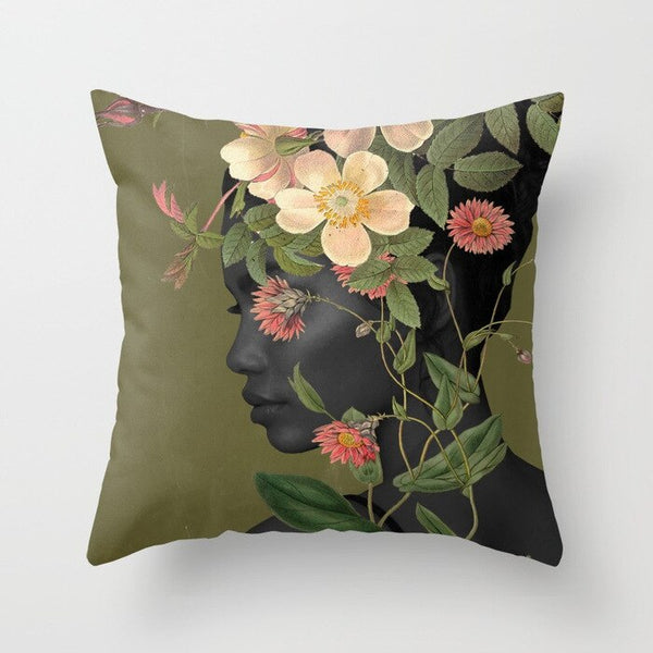 Abstract Print Botanical Flowers Pillow Cover