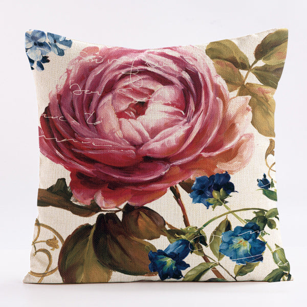 Vintage Roses Pink Blue Floral Throw Pillowcase Pillow Cover