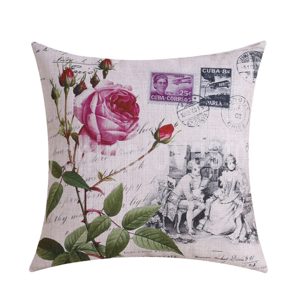 Paris Eiffel Tower Pillow Cover Botanical Flowers Rose Garden