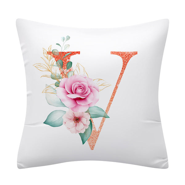 Pink Floral Alphabet Letter Botanical Pillow Cover