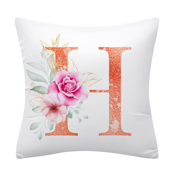 Pink Floral Alphabet Letter Botanical Pillow Cover