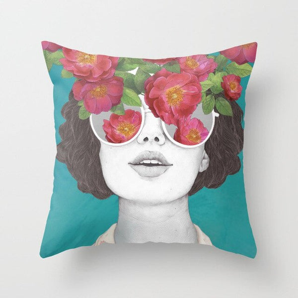 Abstract Print Botanical Flowers Pillow Cover