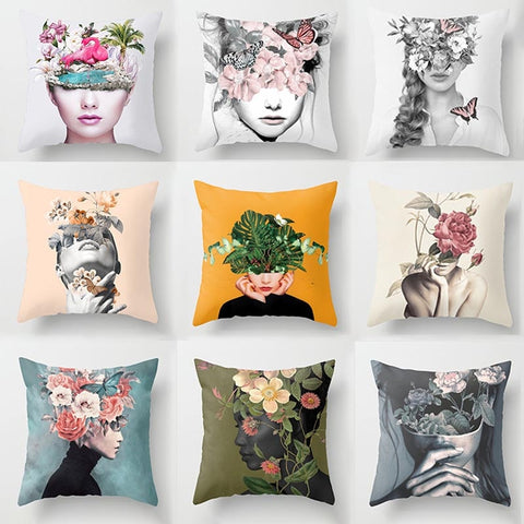 Abstract Print Botanical Flowers Pillow Cover