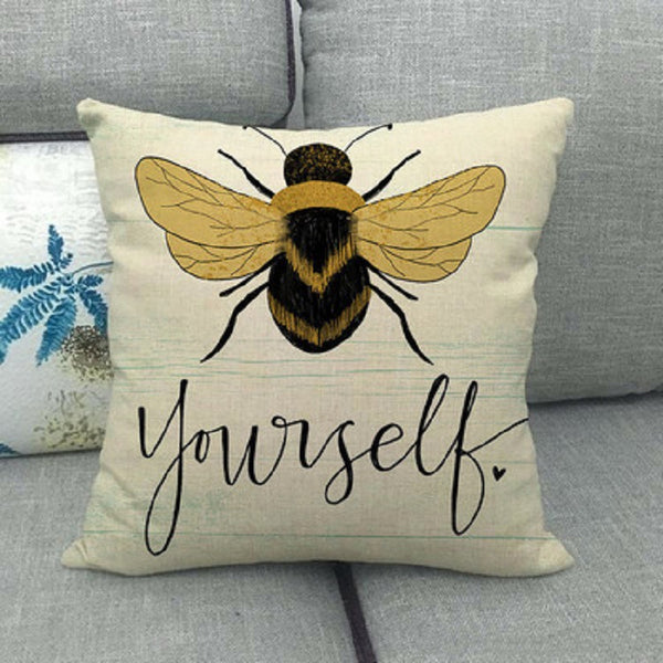 Bee Pattern Printed Linen Pillow Cover