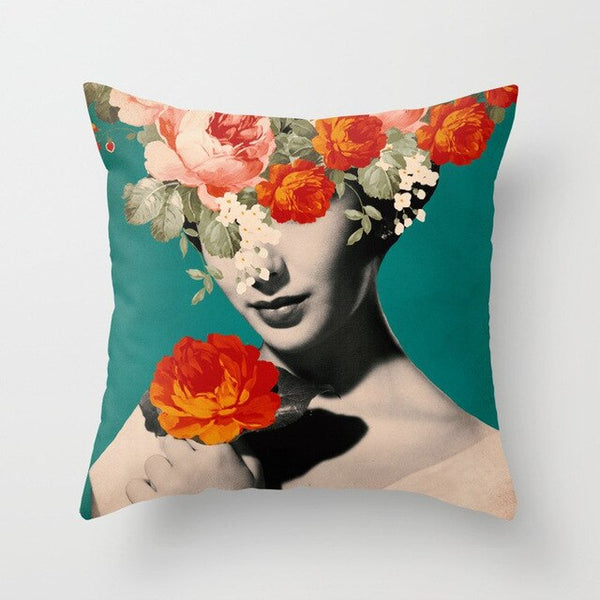 Abstract Print Botanical Flowers Pillow Cover