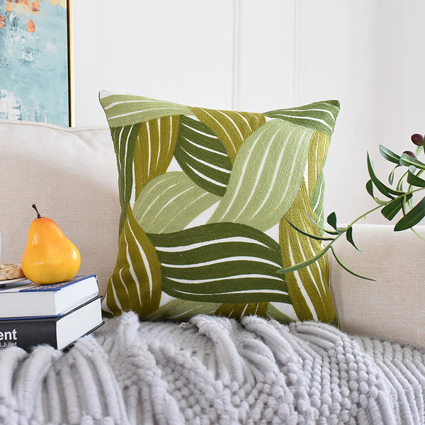 Green Leaf Fern Embroidered Botanical Sofa Pillowcase