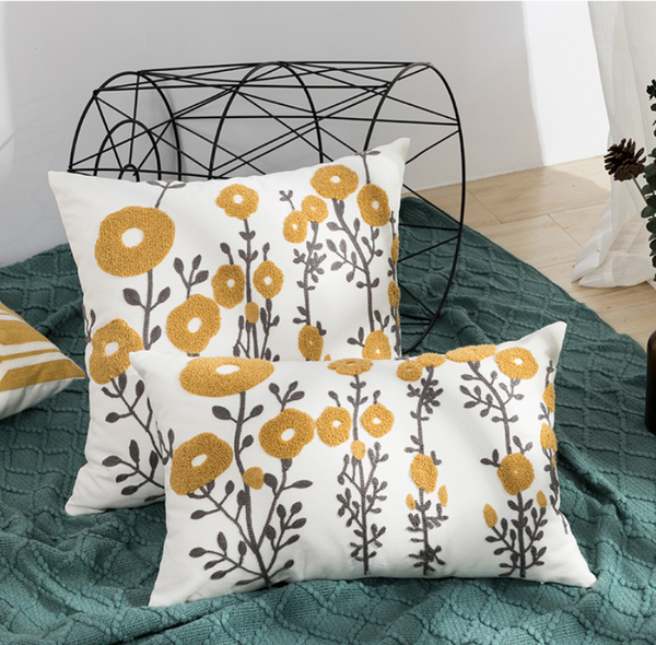 Sofa Pillow Cover Cotton Embroidered Lumbar and Square Mix and Match Floral and Nordic Collection