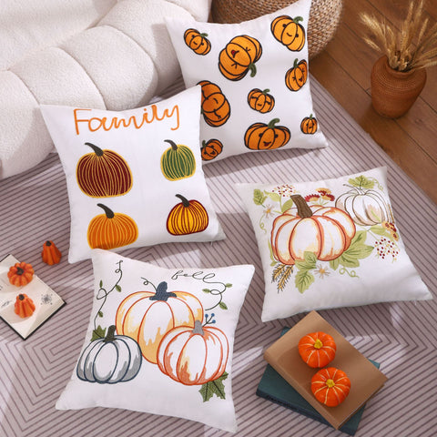Pumpkin Embroidered Pillow Cover Fall Home Decor