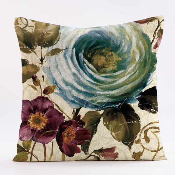 Vintage Roses Pink Blue Floral Throw Pillowcase Pillow Cover