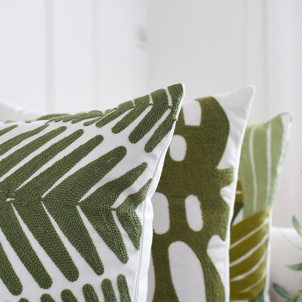 Green Leaf Fern Embroidered Botanical Sofa Pillowcase