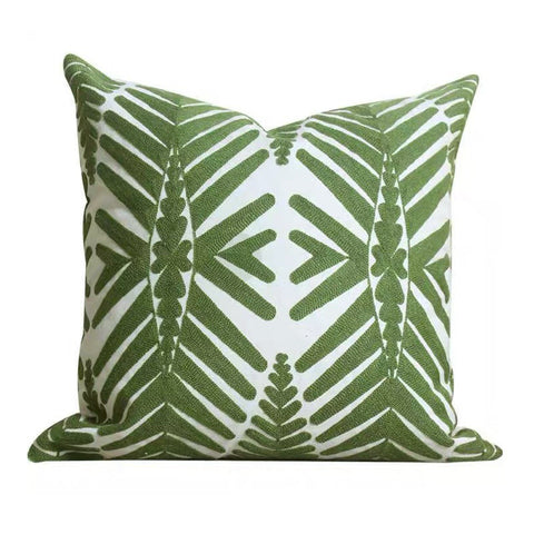 Green Leaf Fern Embroidered Botanical Sofa Pillowcase