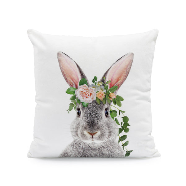 Baby Bunny Rabbit Floral Pillow Cover Front or Back