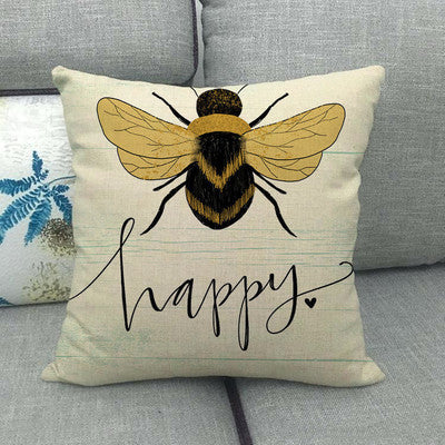 Bee Pattern Printed Linen Pillow Cover