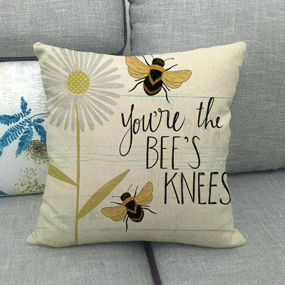 Bee Pattern Printed Linen Pillow Cover