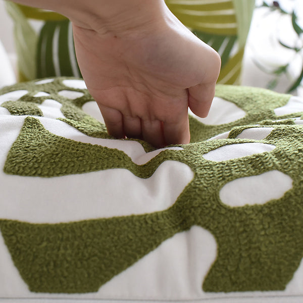 Green Leaf Fern Embroidered Botanical Sofa Pillowcase