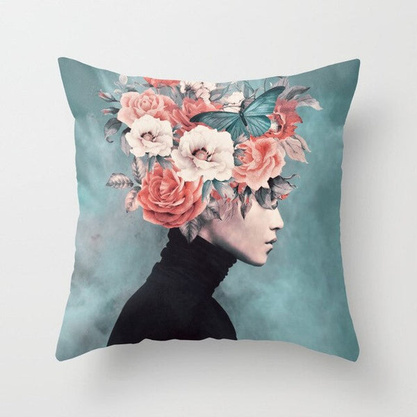 Abstract Print Botanical Flowers Pillow Cover