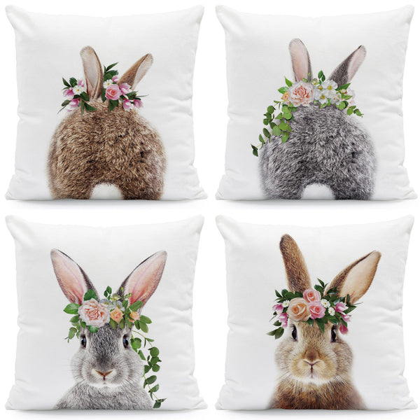 Baby Bunny Rabbit Floral Pillow Cover Front or Back
