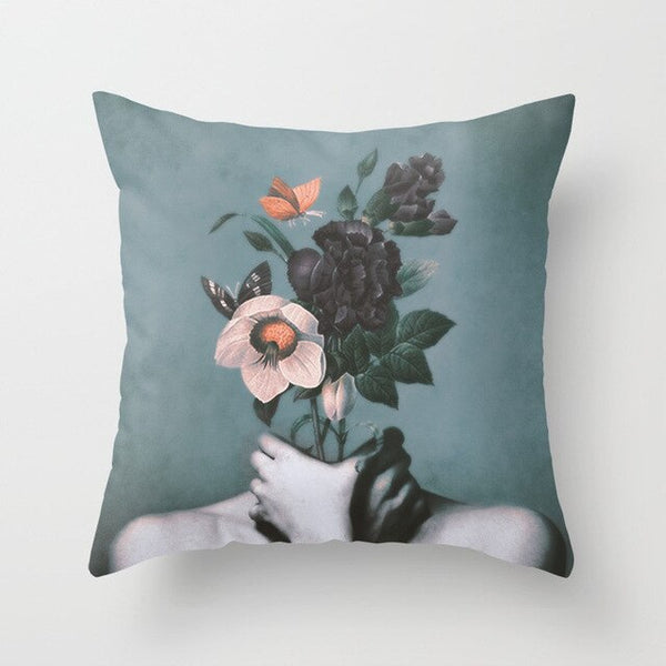 Abstract Print Botanical Flowers Pillow Cover