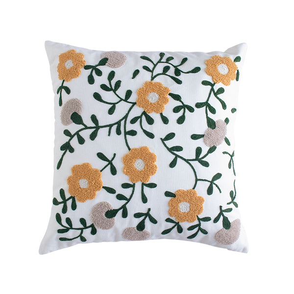 Embroidered Floral Cushion Pillow Cover Handmade Knot