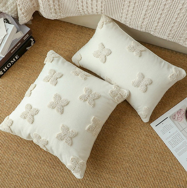 French Lux Four-leaf Clover Flocking Pillow Cover