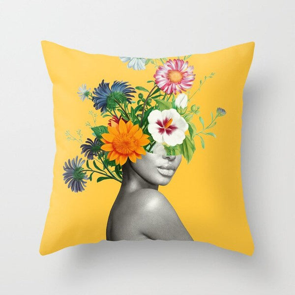 Abstract Print Botanical Flowers Pillow Cover