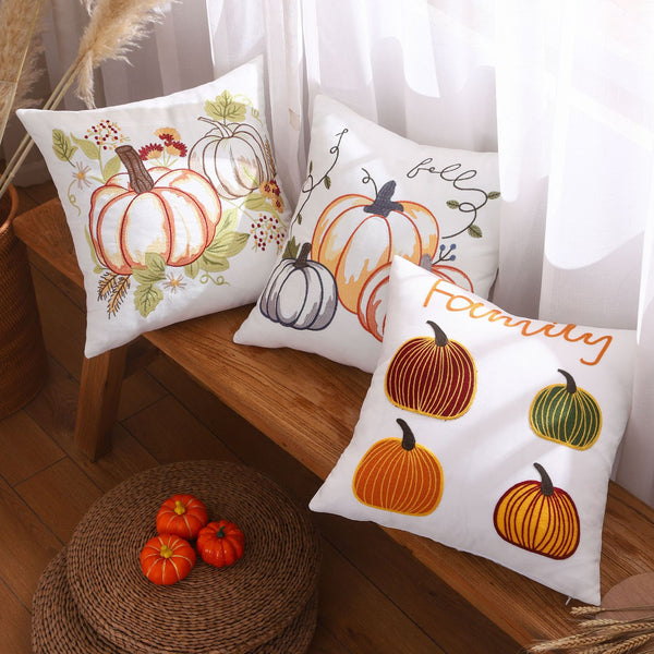 Pumpkin Embroidered Pillow Cover Fall Home Decor