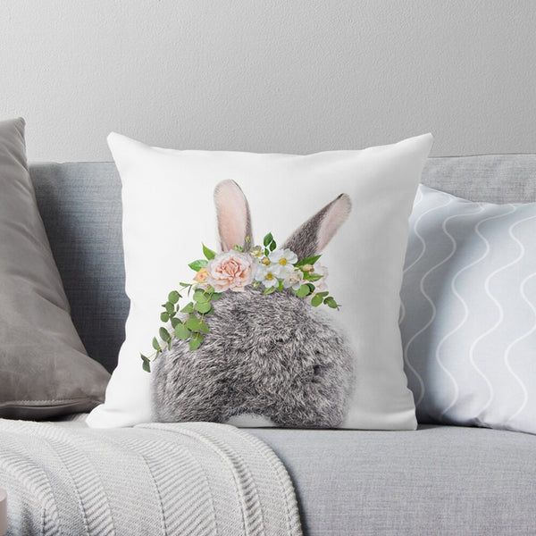 Baby Bunny Rabbit Floral Pillow Cover Front or Back