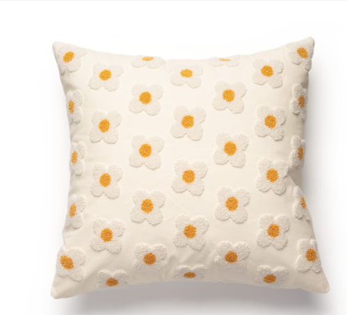 White Daisy Flower Pillow Cover