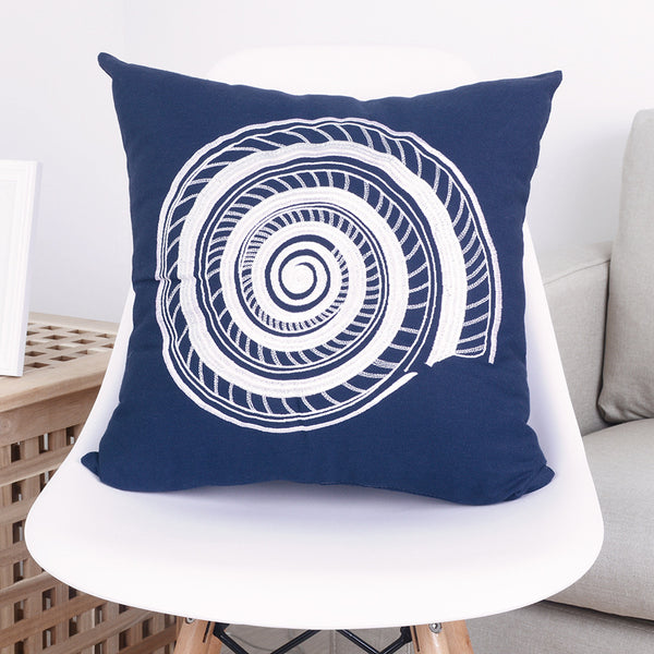 Nautical Shells White Blue Pillowcase Home Modern Minimalist Embroidered Marine Decor