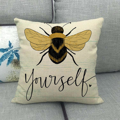 Bee Pattern Printed Linen Pillow Cover