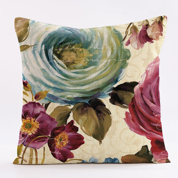 Vintage Roses Pink Blue Floral Throw Pillowcase Pillow Cover