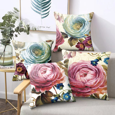 Vintage Roses Pink Blue Floral Throw Pillowcase Pillow Cover