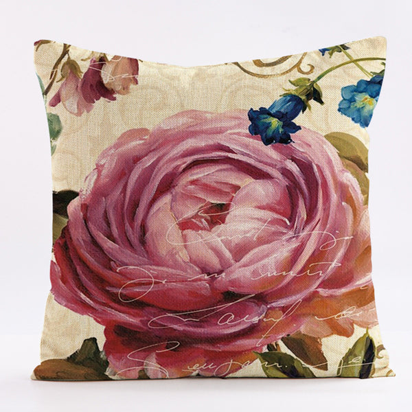 Vintage Roses Pink Blue Floral Throw Pillowcase Pillow Cover