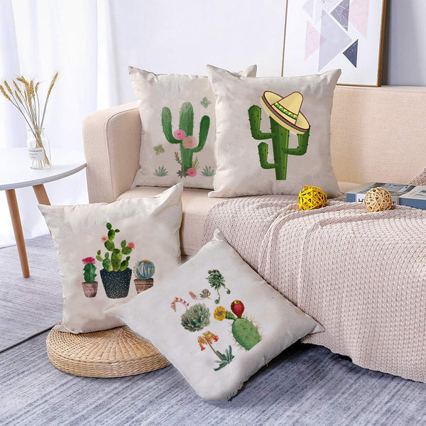 Soft Cactus Succulent Print Throw Pillow Cushion Cover