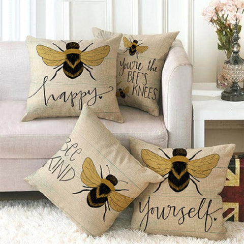 Bee Pattern Printed Linen Pillow Cover