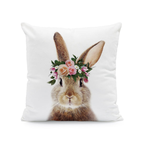 Baby Bunny Rabbit Floral Pillow Cover Front or Back