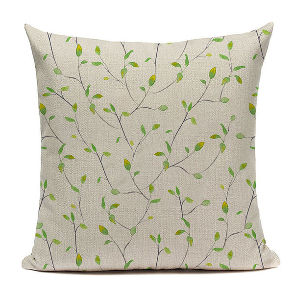Green Leaf Botanical Linen Pillow Cover