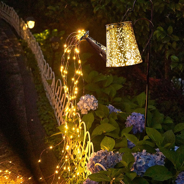 Solar Watering Can Lights Waterproof Outdoor Fairy Lartern Hanging Retro Metal Kettle Light For Walkway Patio Lawn
