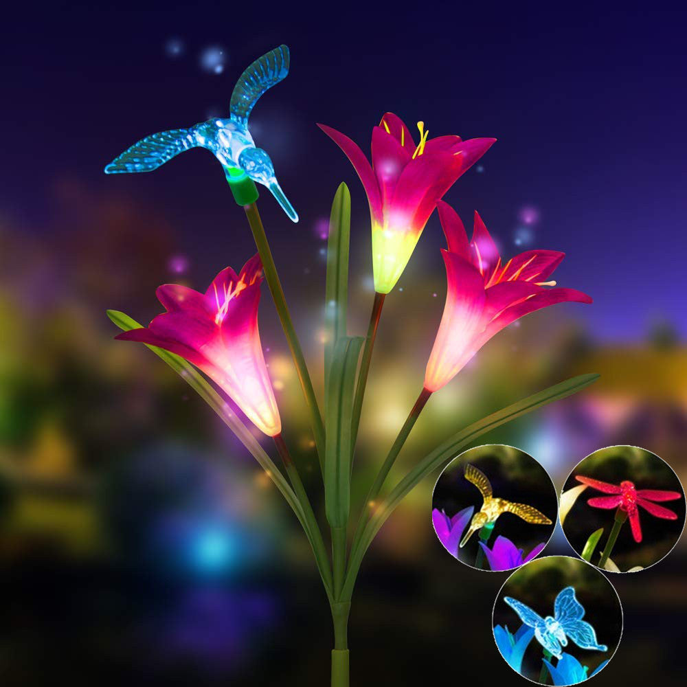 solar flower lily lights outdoor Lily Flower Solar Powered Garden Stake Light Multi-color Change LED Light