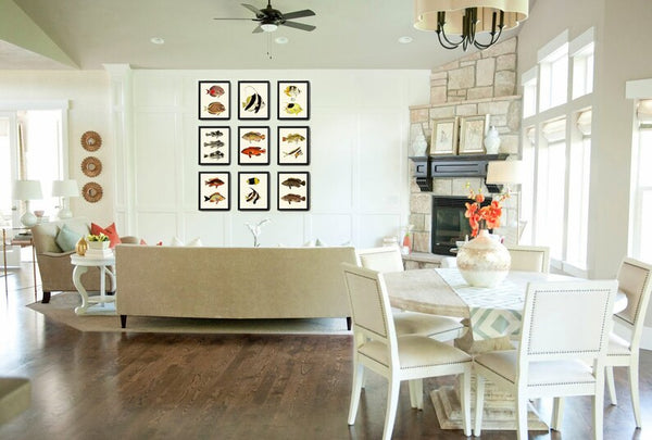 Tropical Fish Wall Art Set of 9 Prints Beautiful Antique Vintage Colorful Red Black and White Stripe Ocean Marine Home Decor to Frame FGH