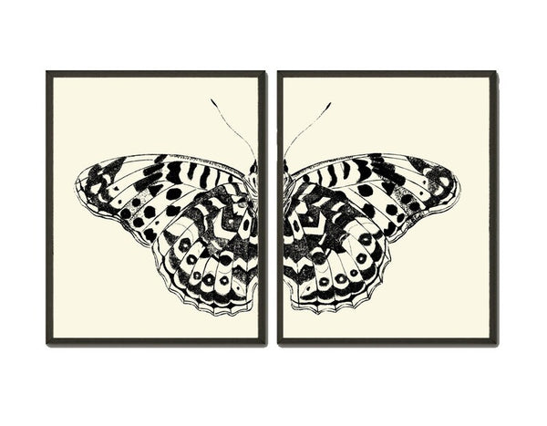 Butterfly Wall Art Set of 2 Prints Beautiful Black and White Garden Outdoor Nature Bedroom Child Room Playroom Office Home Decor to Frame TR