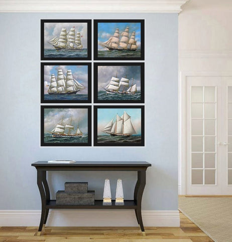 Sailboat Ship Prints Wall Art Set of 6 Beautiful Antique Vintage Sea Ocean Painting Illustration Coastal Beach Home Room Decor to Frame SHIP