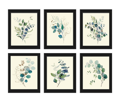Eucalyptus Plants Botanical Wall Art Set of 6 Prints Beautiful Wreath Leaf Leaves Bathroom Bedroom Dining Room Home Decor to Frame CMEU